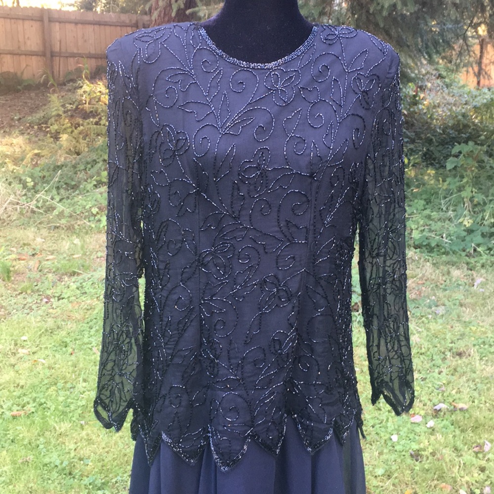 Handmade Long Black Beaded Dress